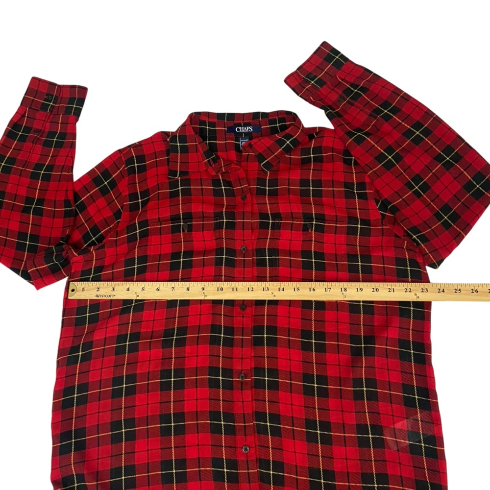 Chaps Red Plaid Button Down Lightweight Shirt Top -Women’s Large - Picture 2 of 11